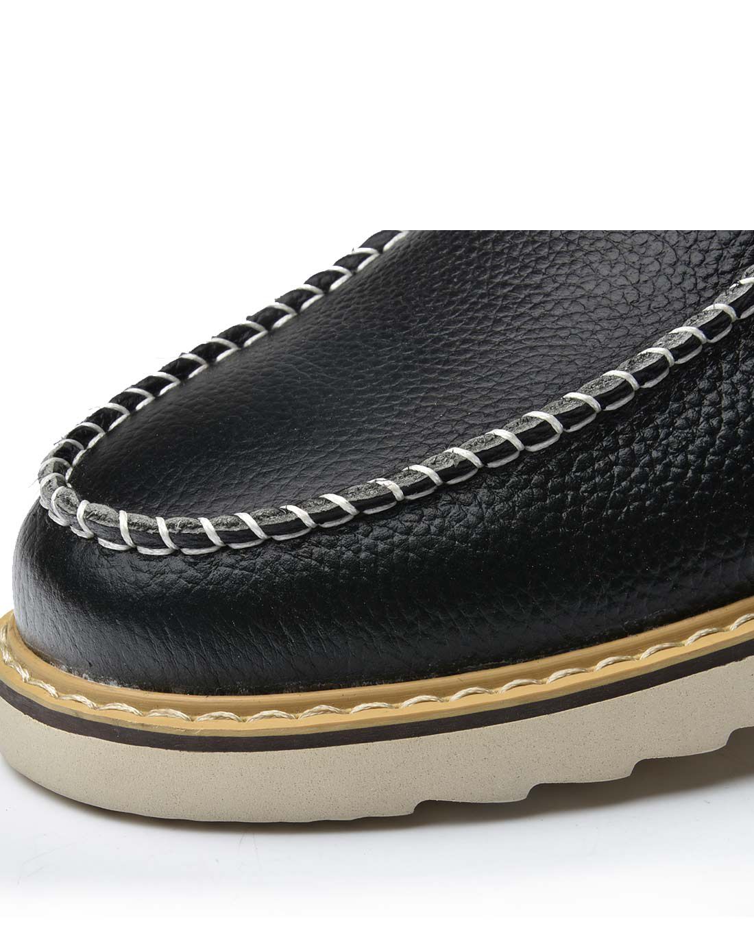 黑色头层牛皮英伦马克线男休闲板鞋