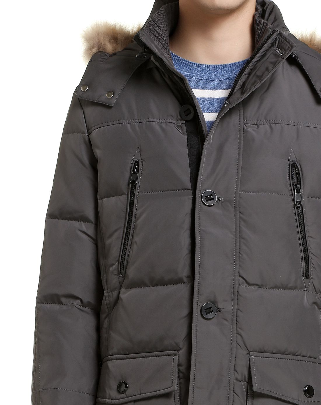 康博男款灰土色经典羽绒服