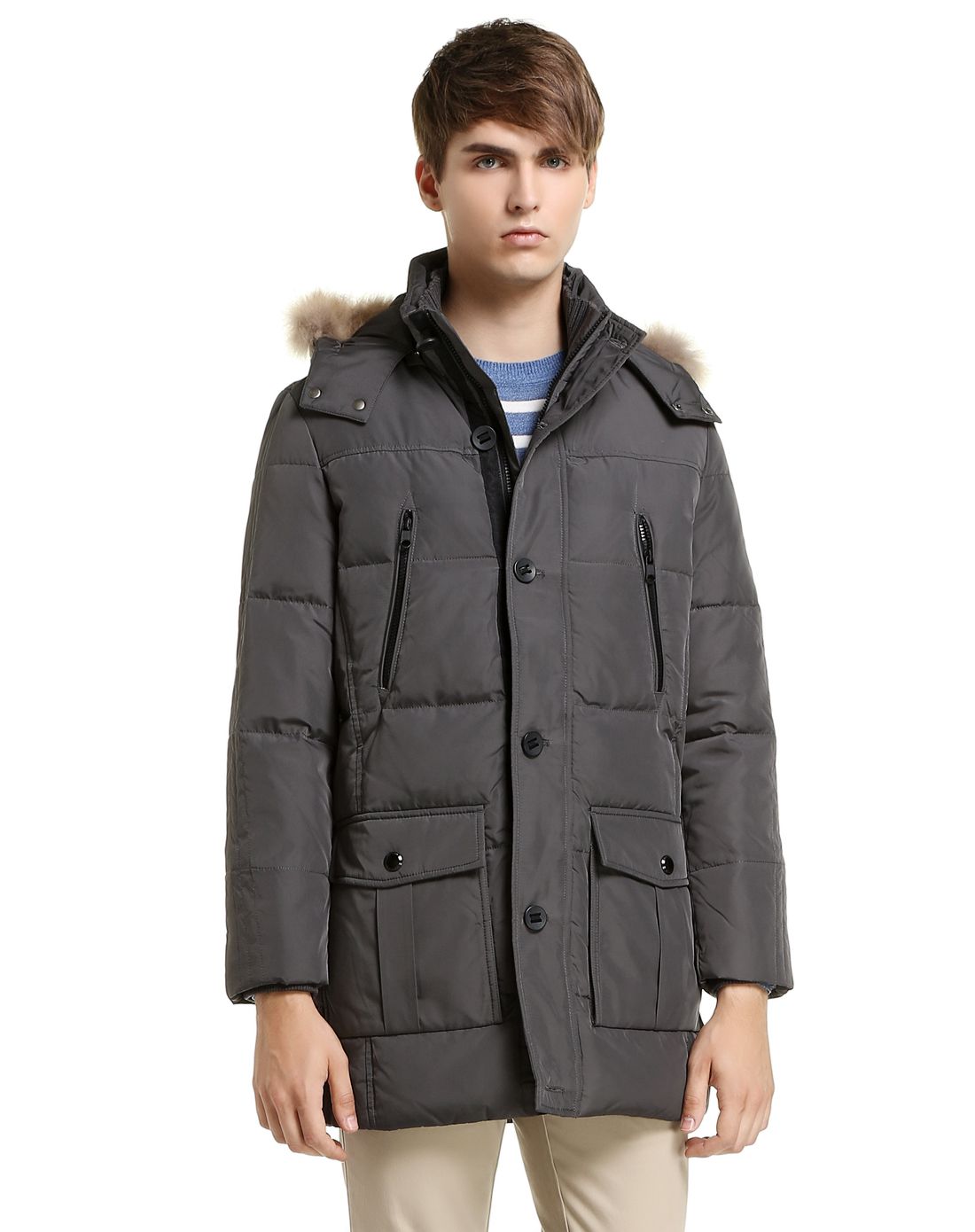 康博男款灰土色经典羽绒服