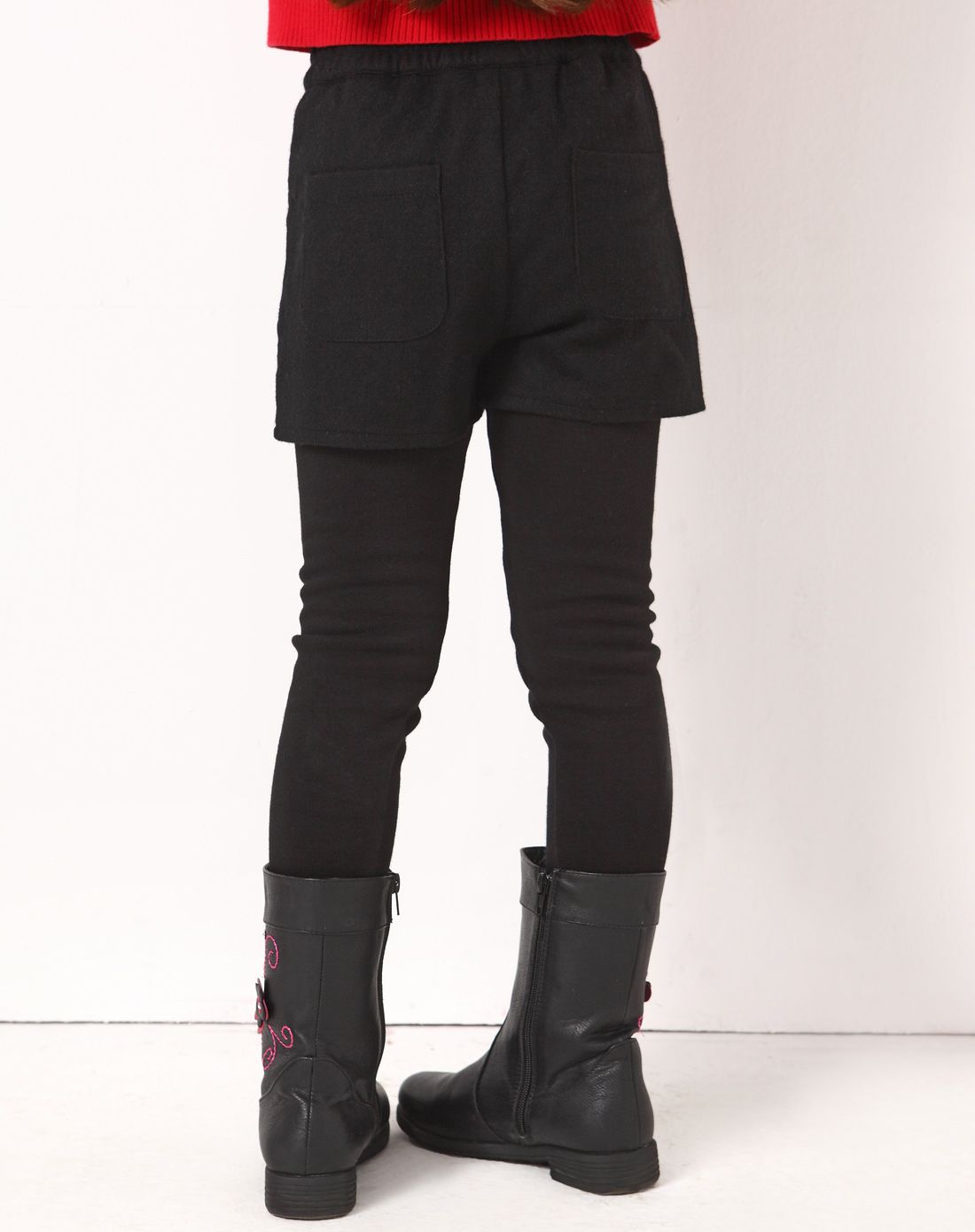 女童黑色假两件套裤