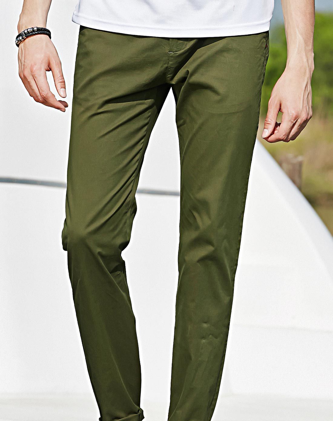 军绿棉质薄款休闲长裤