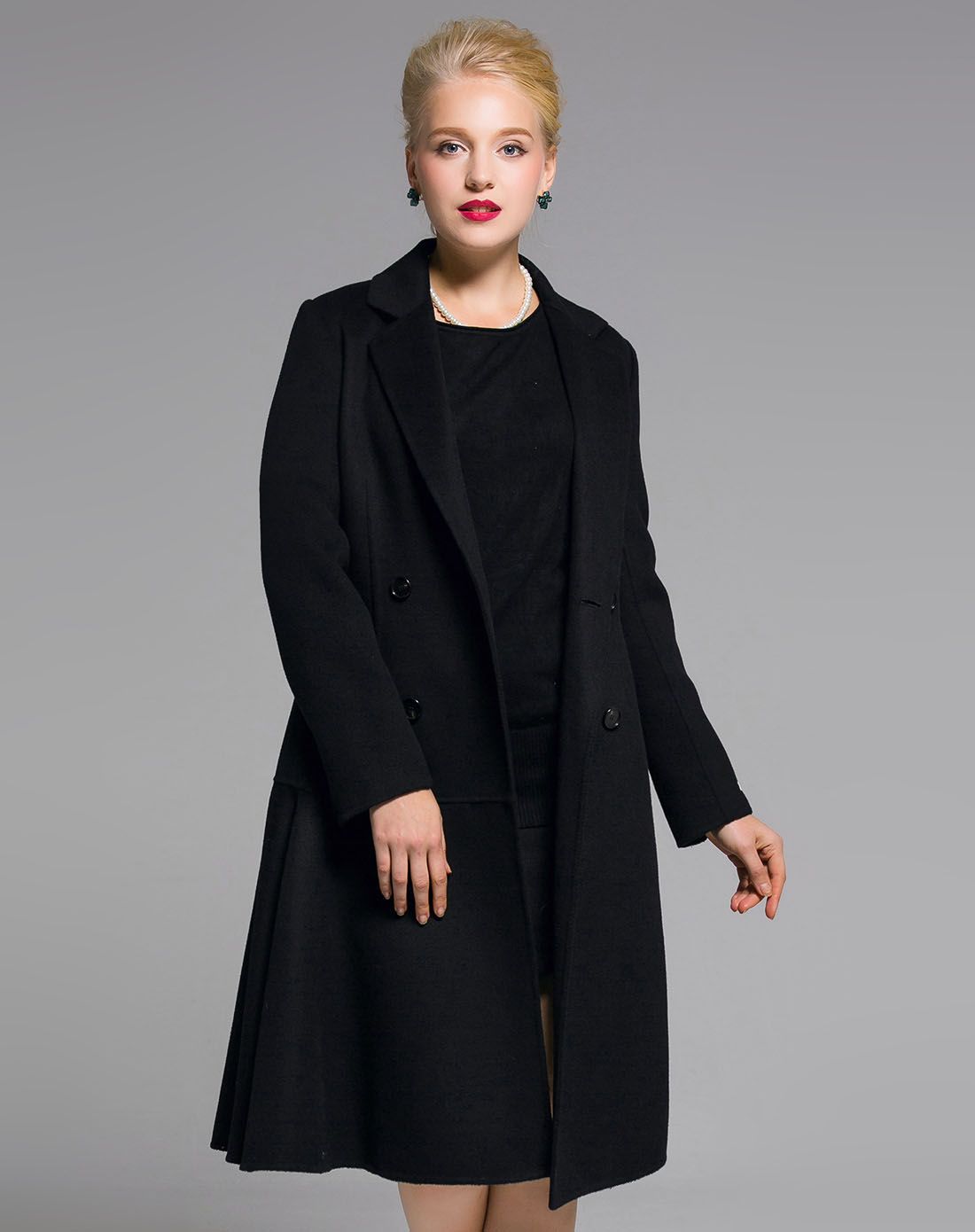 绅士纯黑双面呢大衣