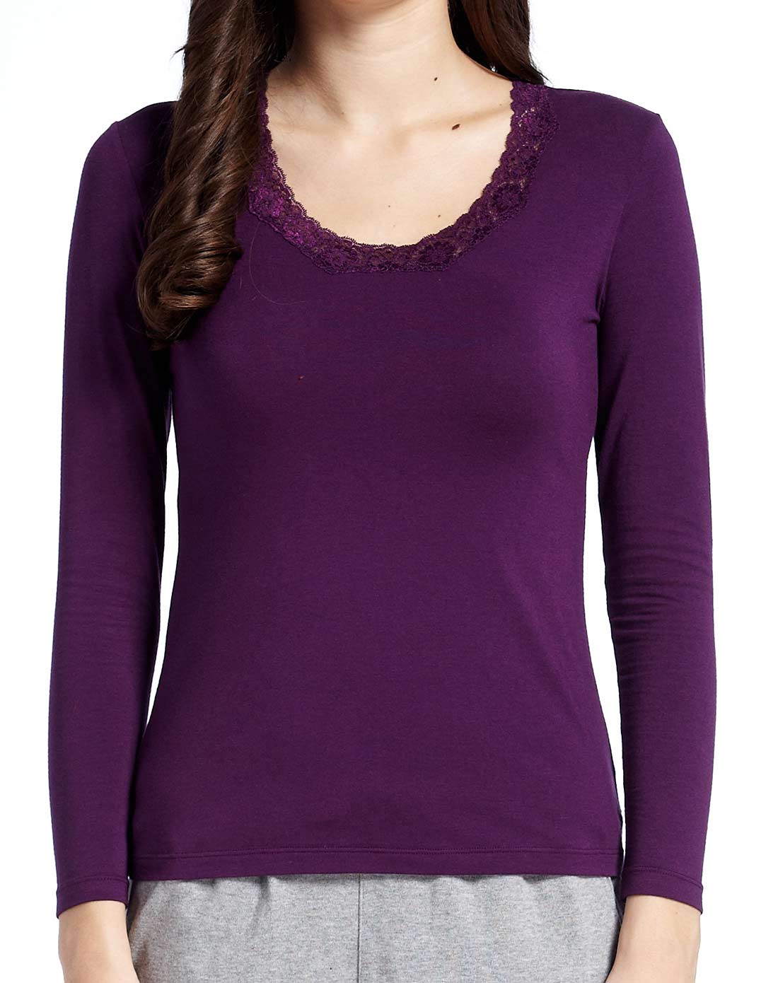 女款暗紫色典雅大方长袖打底衫