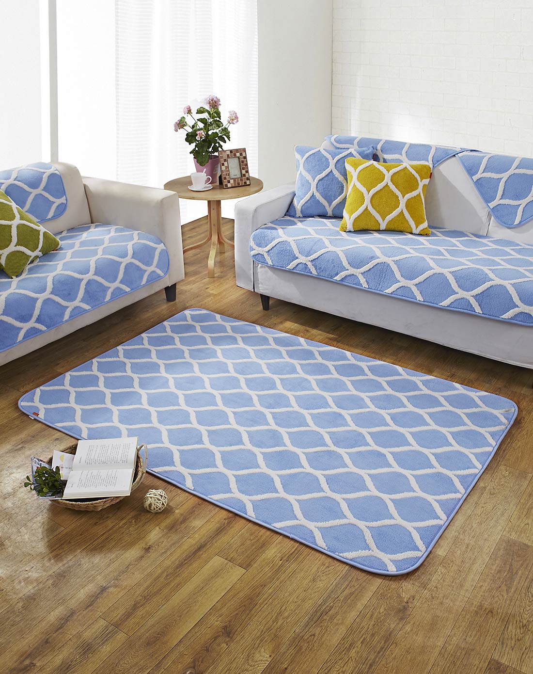 120*180cm超柔加厚提花舒棉绒防滑地毯 欧尚 欧尚 蓝色