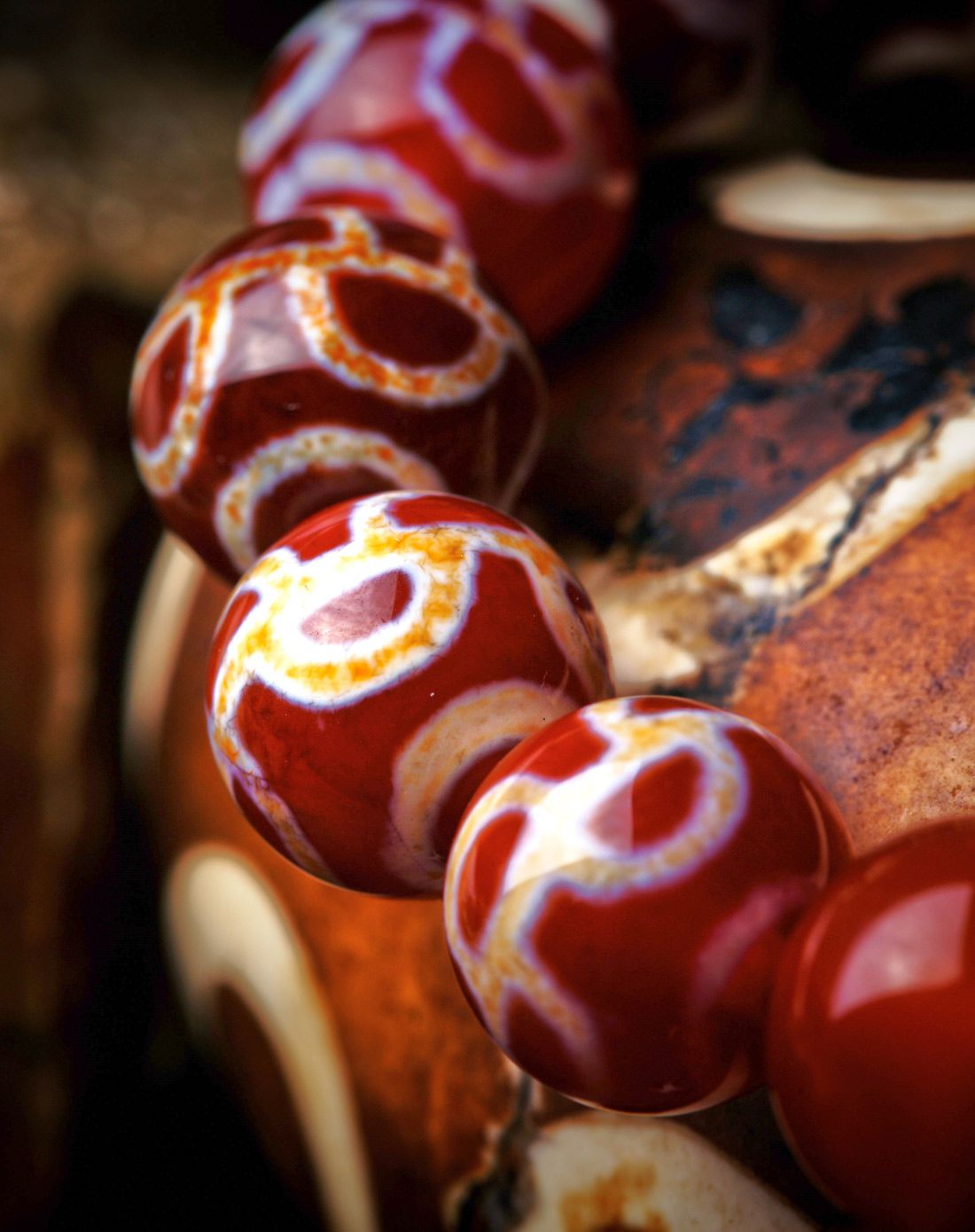 尼泊尔.丹库塔原矿天然灵性莲花天珠手链12mm(带证书)