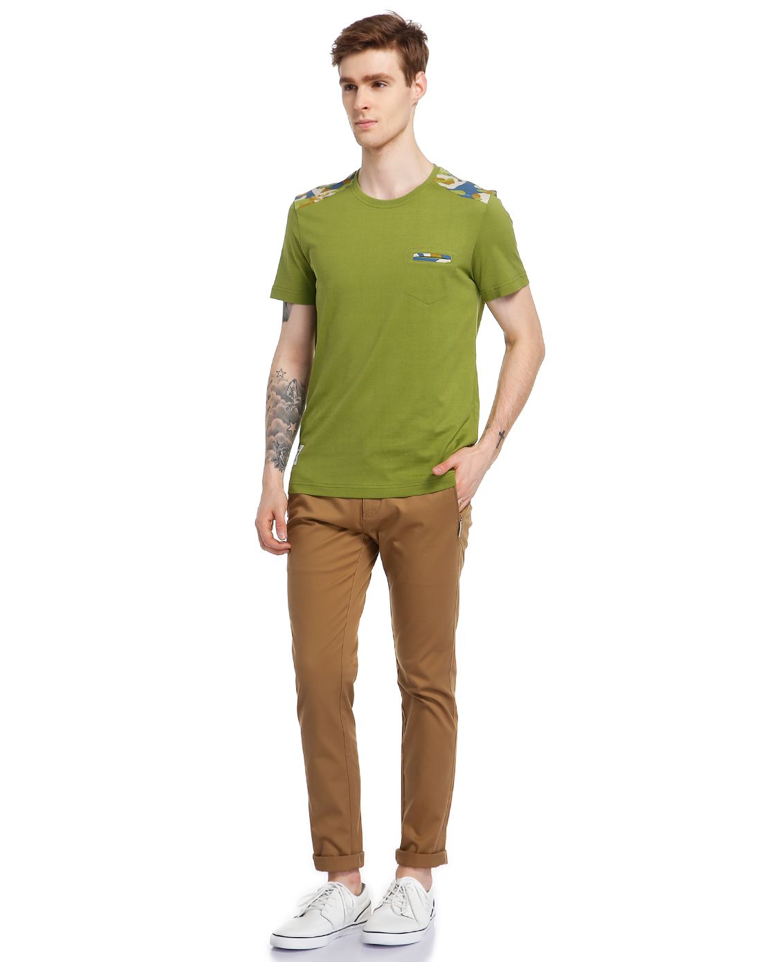 纳维凯尔navigare草绿色时尚拼接圆领短袖t恤a4255009727_唯品会