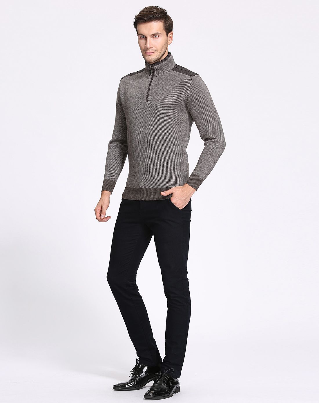 男款鼠灰色时尚休闲羊毛衫