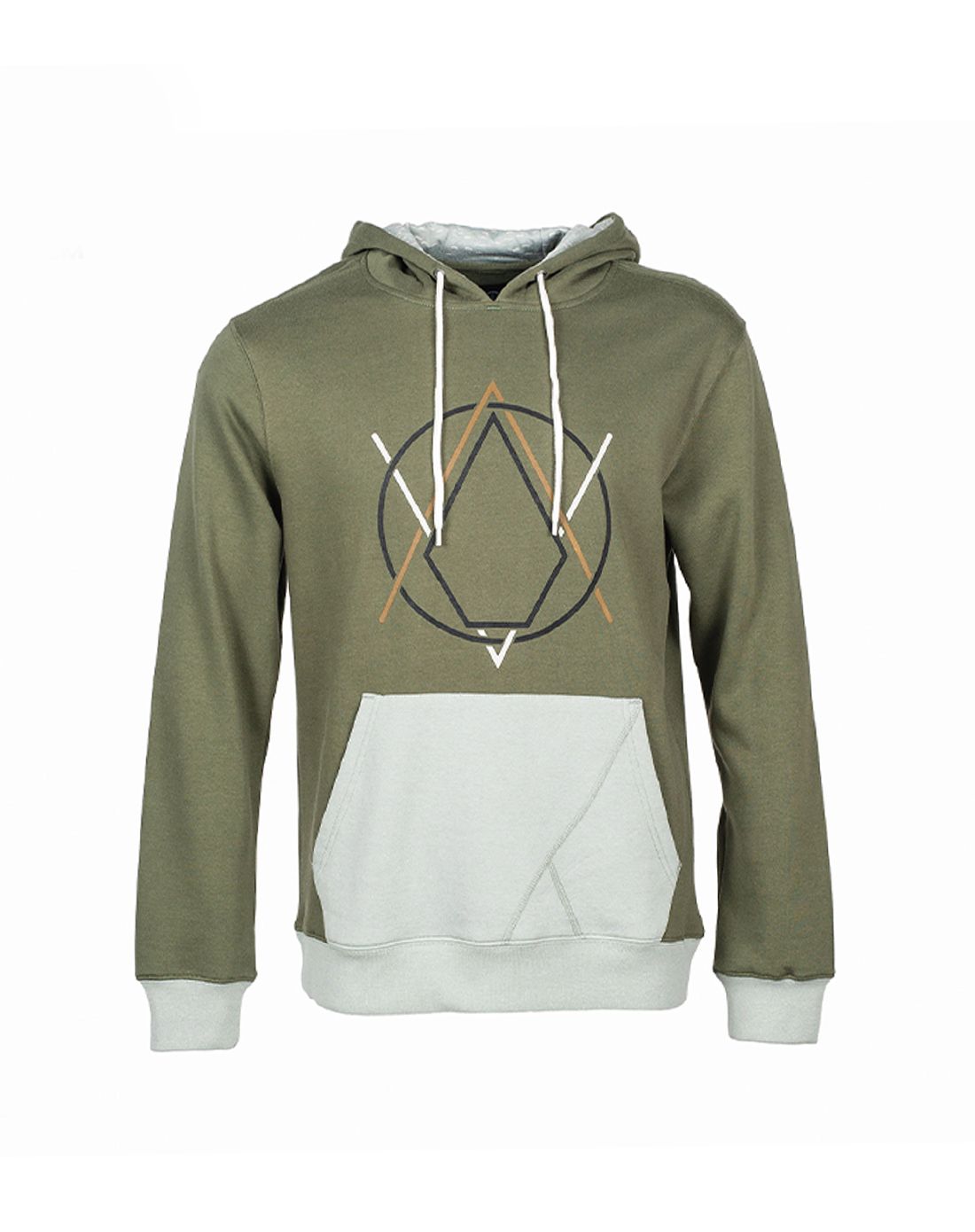 volcom男款军绿配白色炫彩印花长袖卫衣