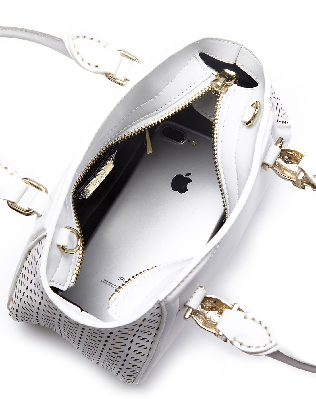 cavalli class精选男女配饰女款白色镂空装饰牛皮手提包c51pwcfw