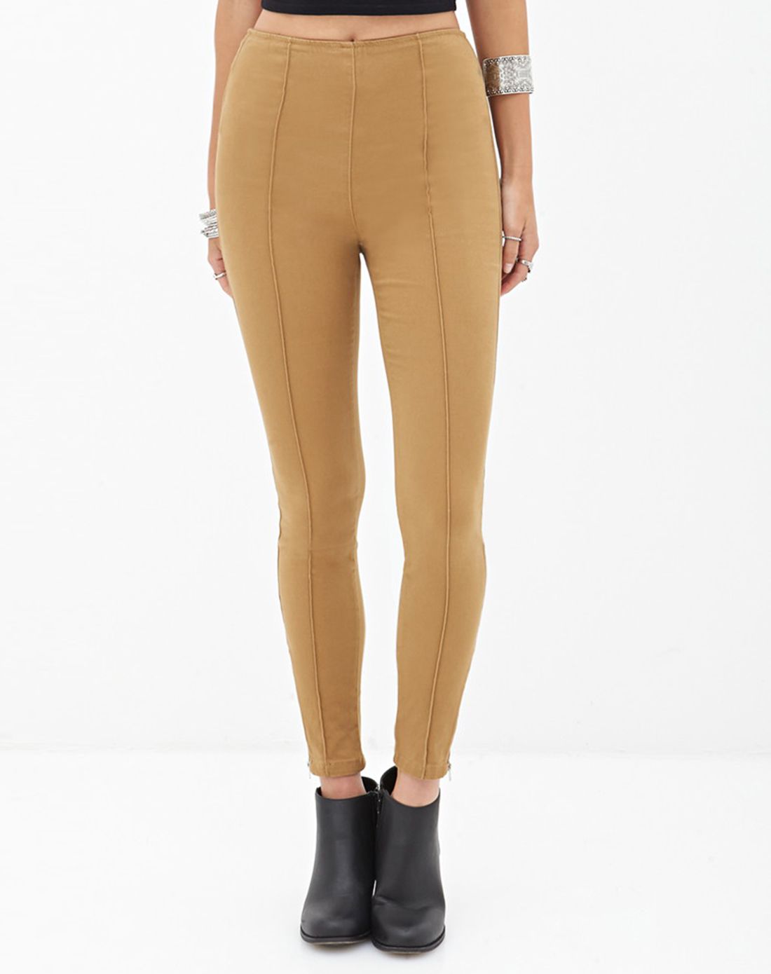 简约中线高腰拉链小脚长裤