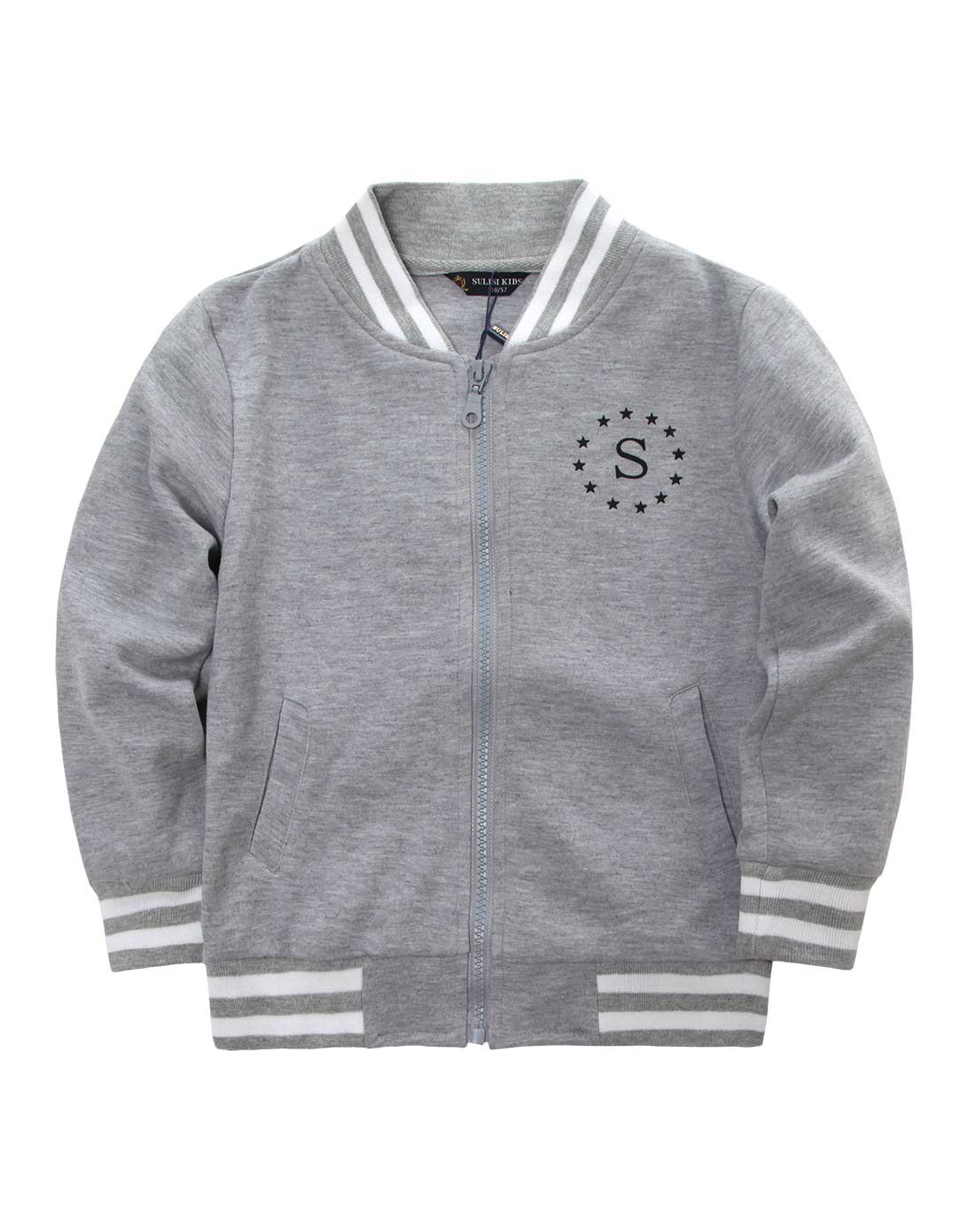 男童灰色经典学院风棒球服