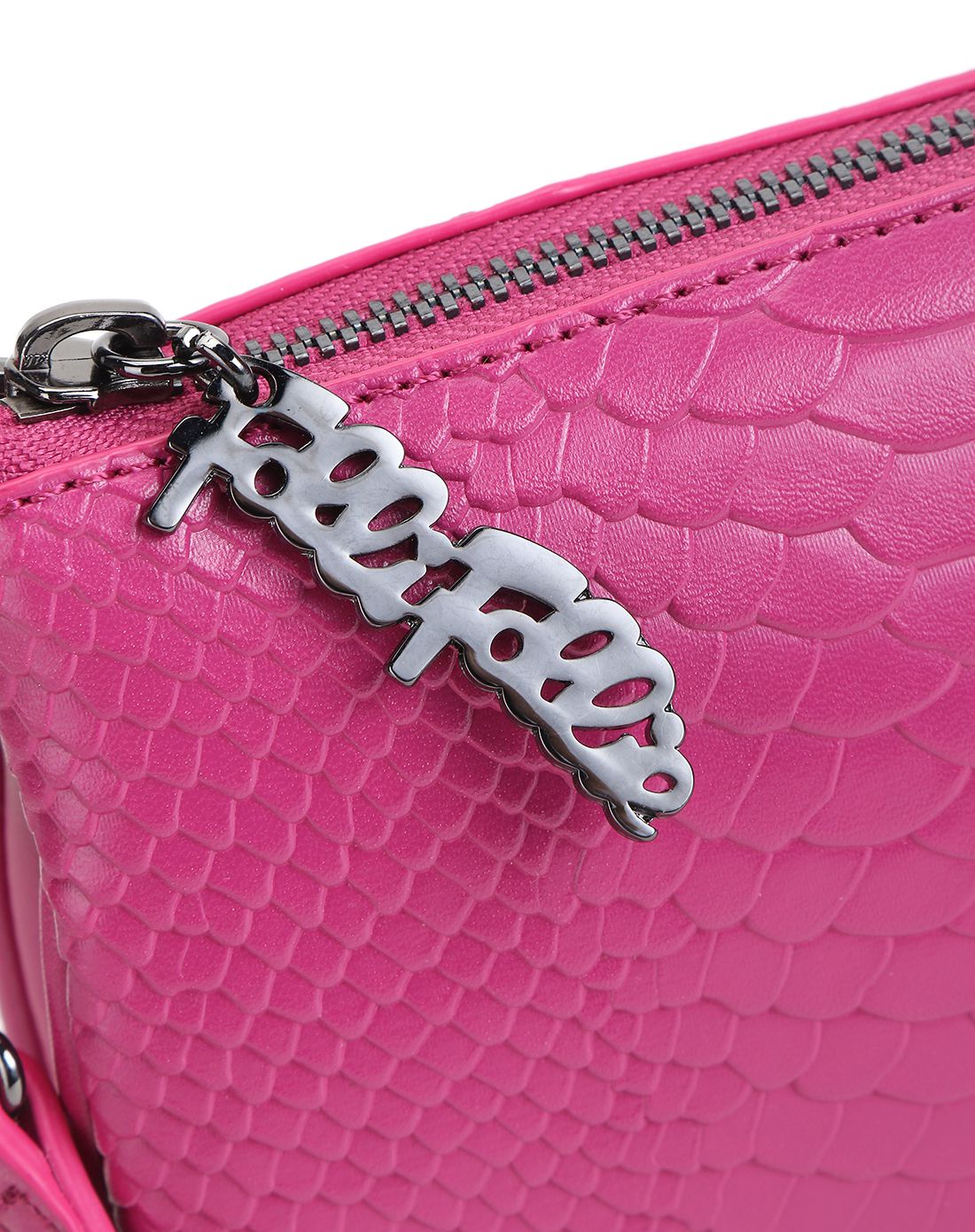 folli follie女款玫红色蛇皮纹仿皮革单肩包