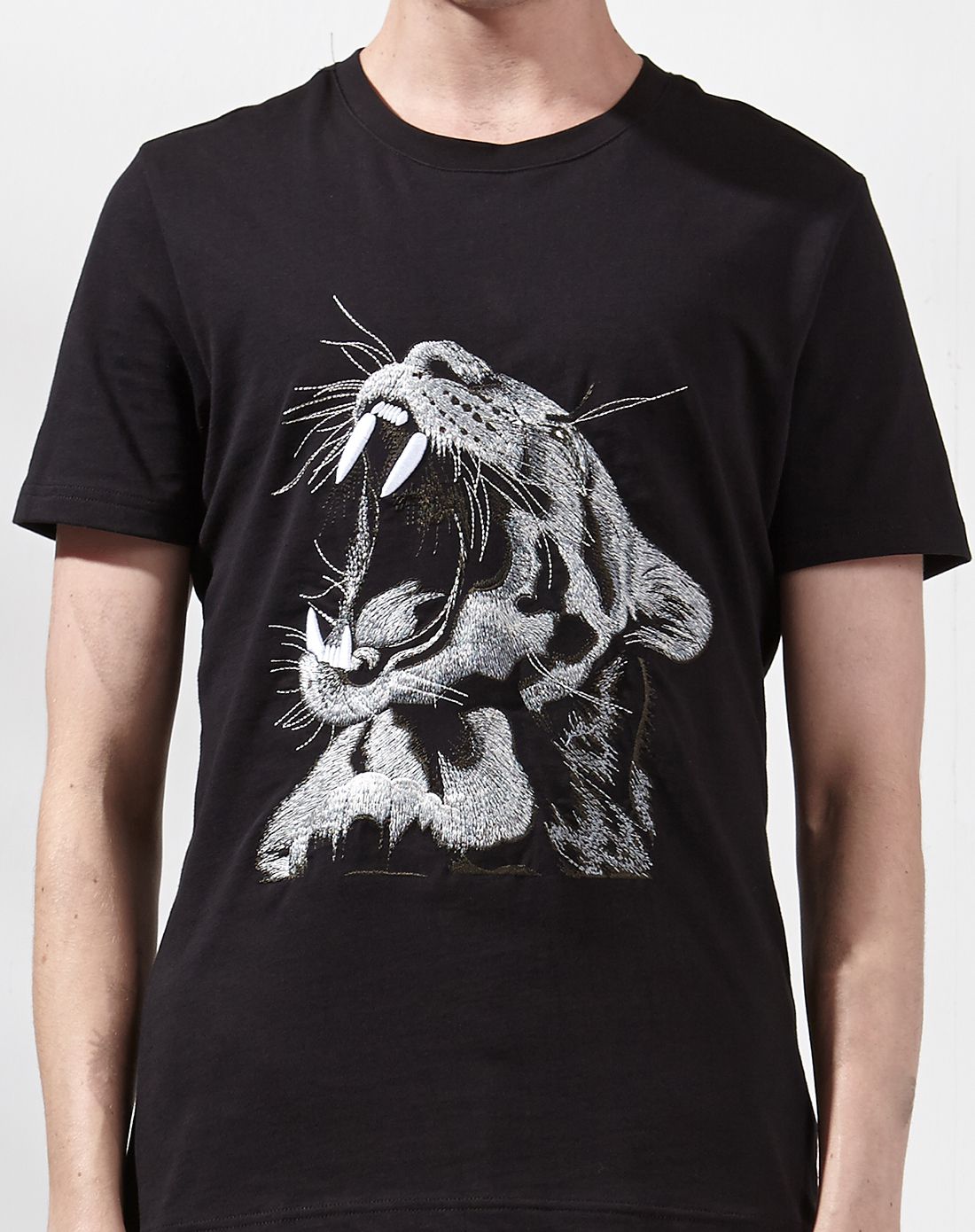 monstre deesse 高街潮牌男老虎头刺绣纯棉黑色t恤c161416809011_唯品