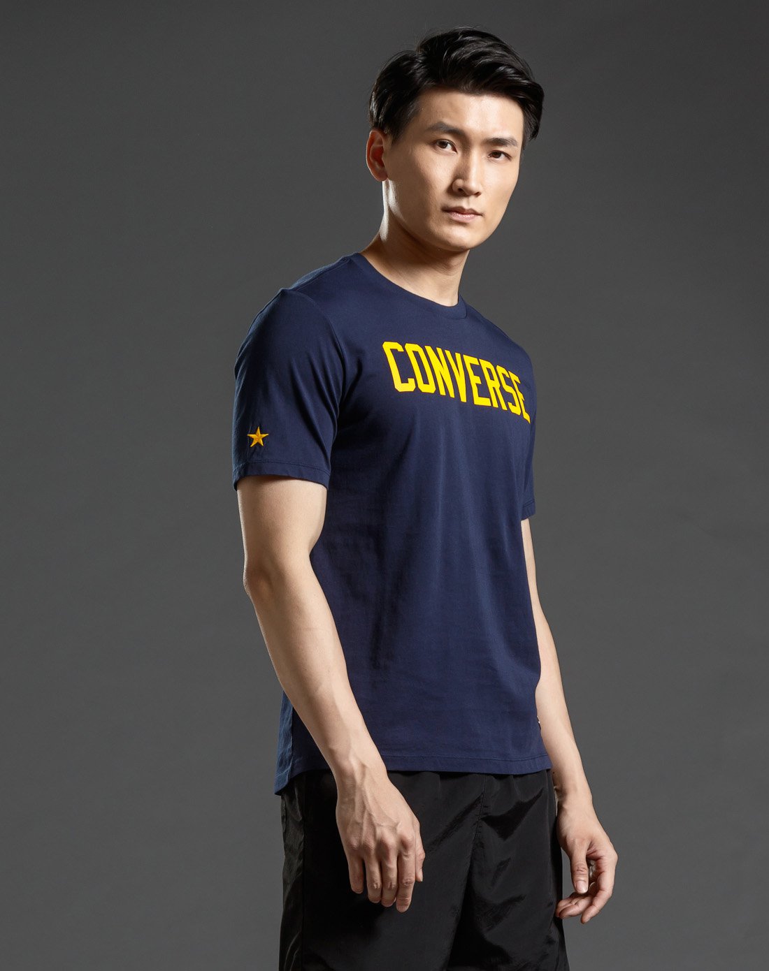 匡威converse 亲肤印字 男款运动短袖t恤 藏蓝色 xxxl