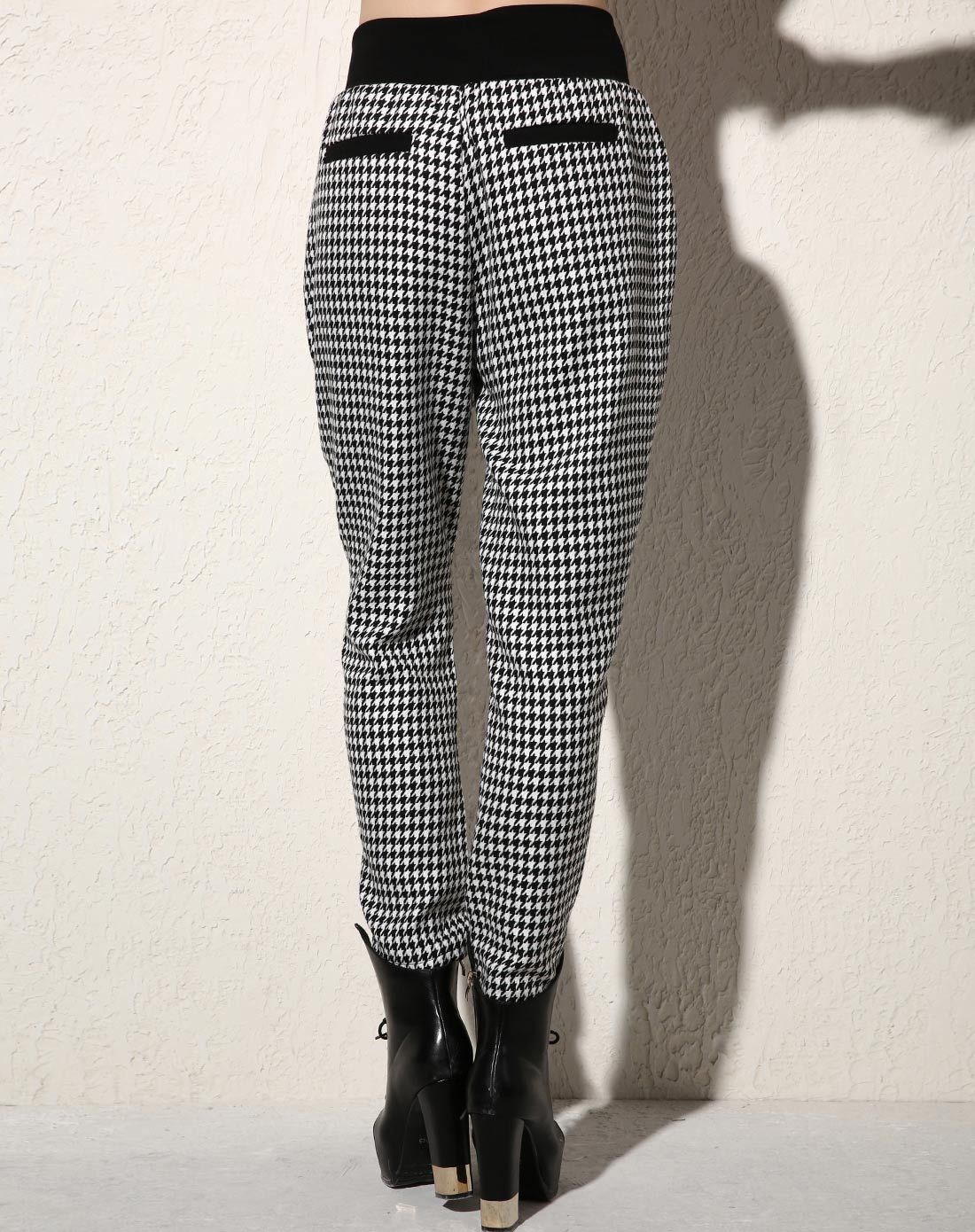黑色千鸟格简约长裤