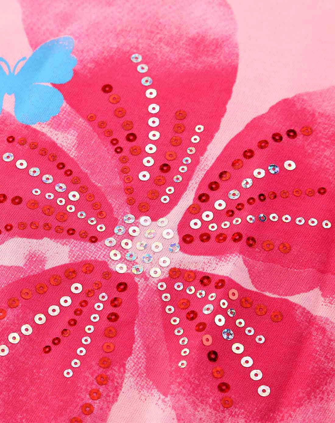 女童花花印花闪粉长袖t恤