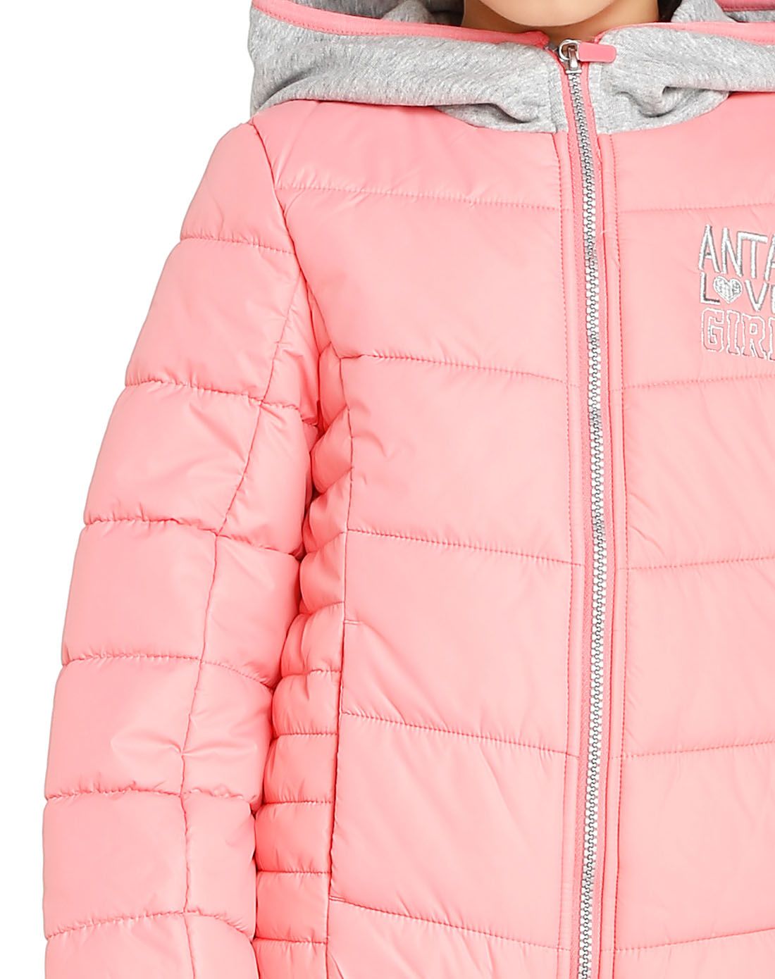清新轻量 女童款雾粉色棉外套 长袖连帽