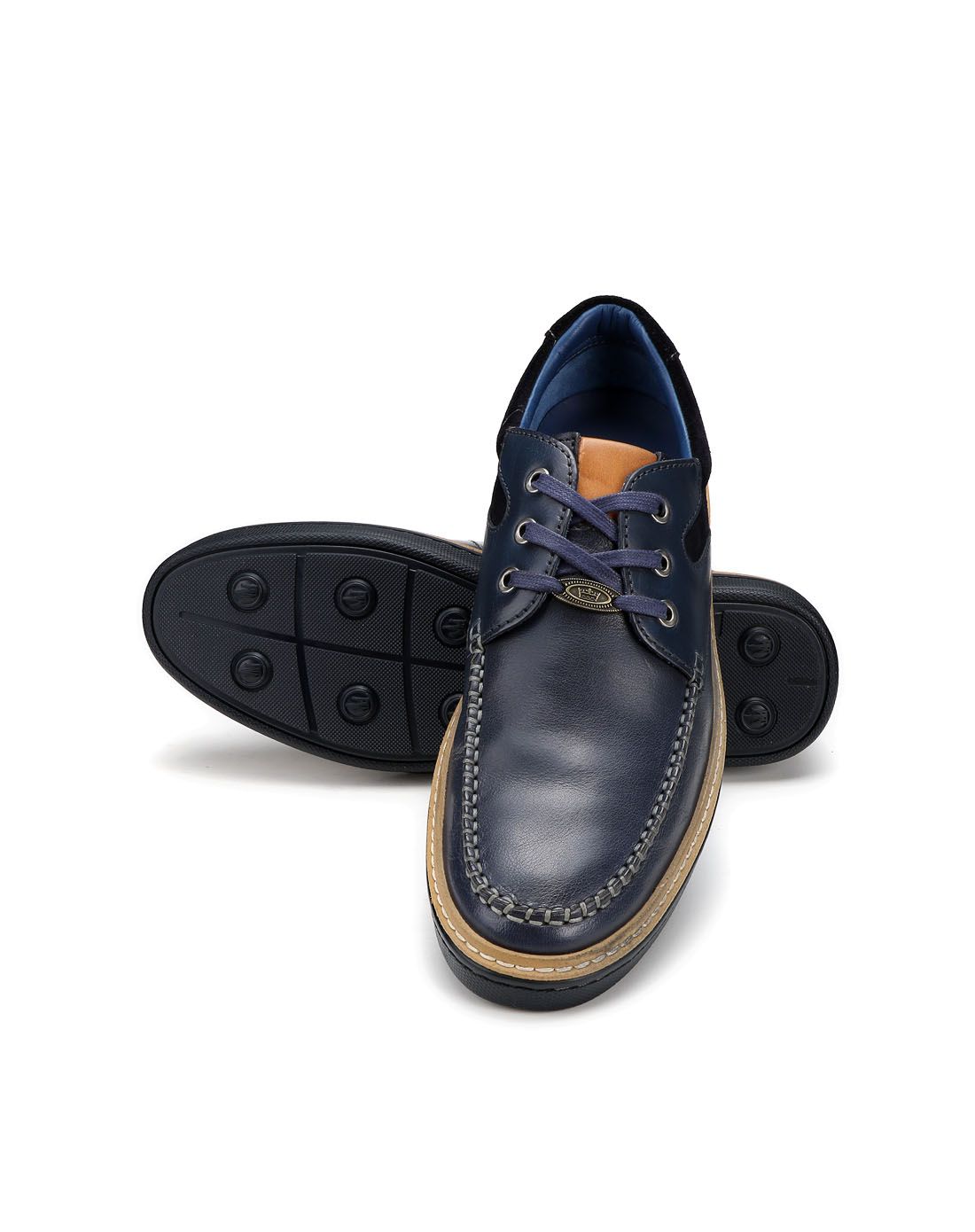 皇冠crown蓝色牛皮时尚休闲单鞋32160016_唯品会