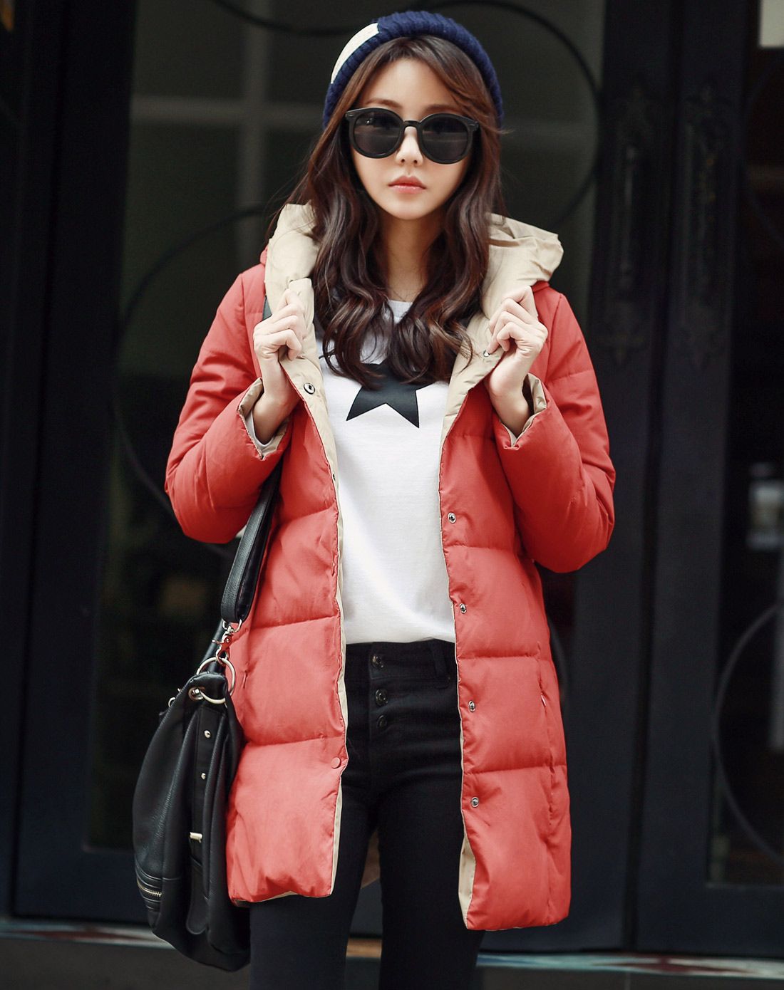 橘色长袖羽绒服