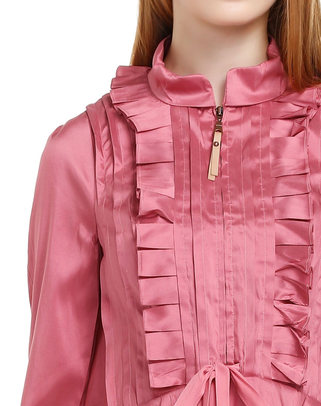 暗粉红色气质成熟长袖上衣