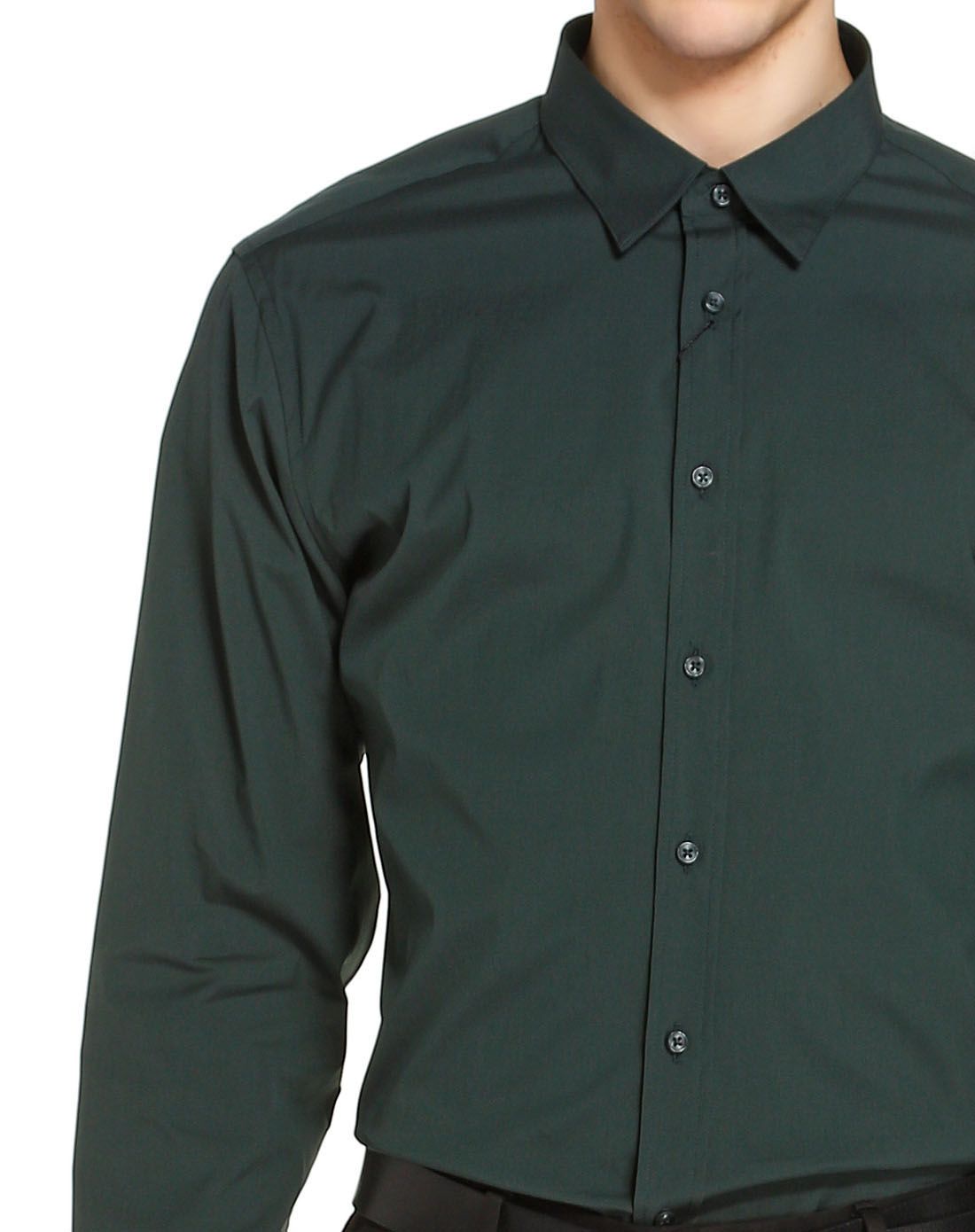 墨绿纯色商务修身长袖衬衫