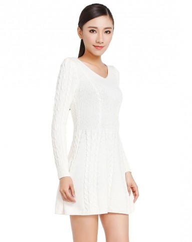 白色淑女甜美长袖针织连衣裙