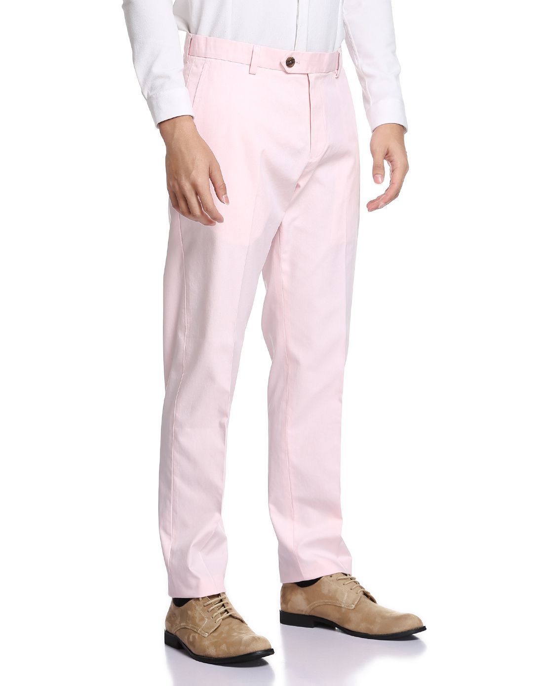 mainline男款粉色平纹布纯棉长裤