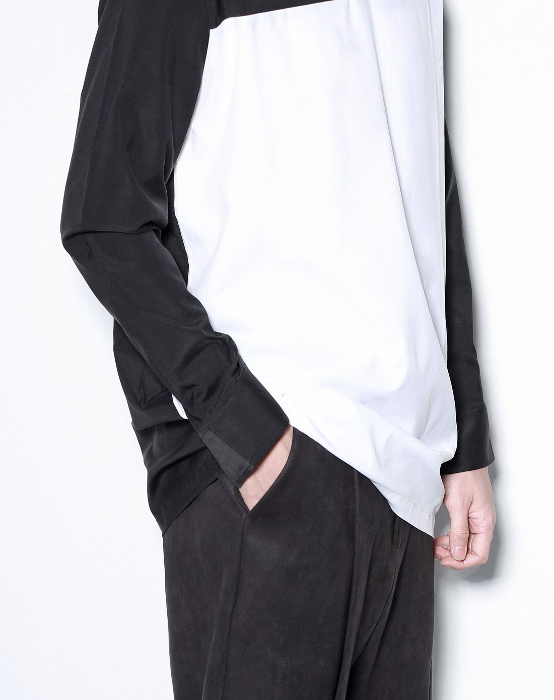 connive男装秋冬款黑白拼接休闲潮流衬衫