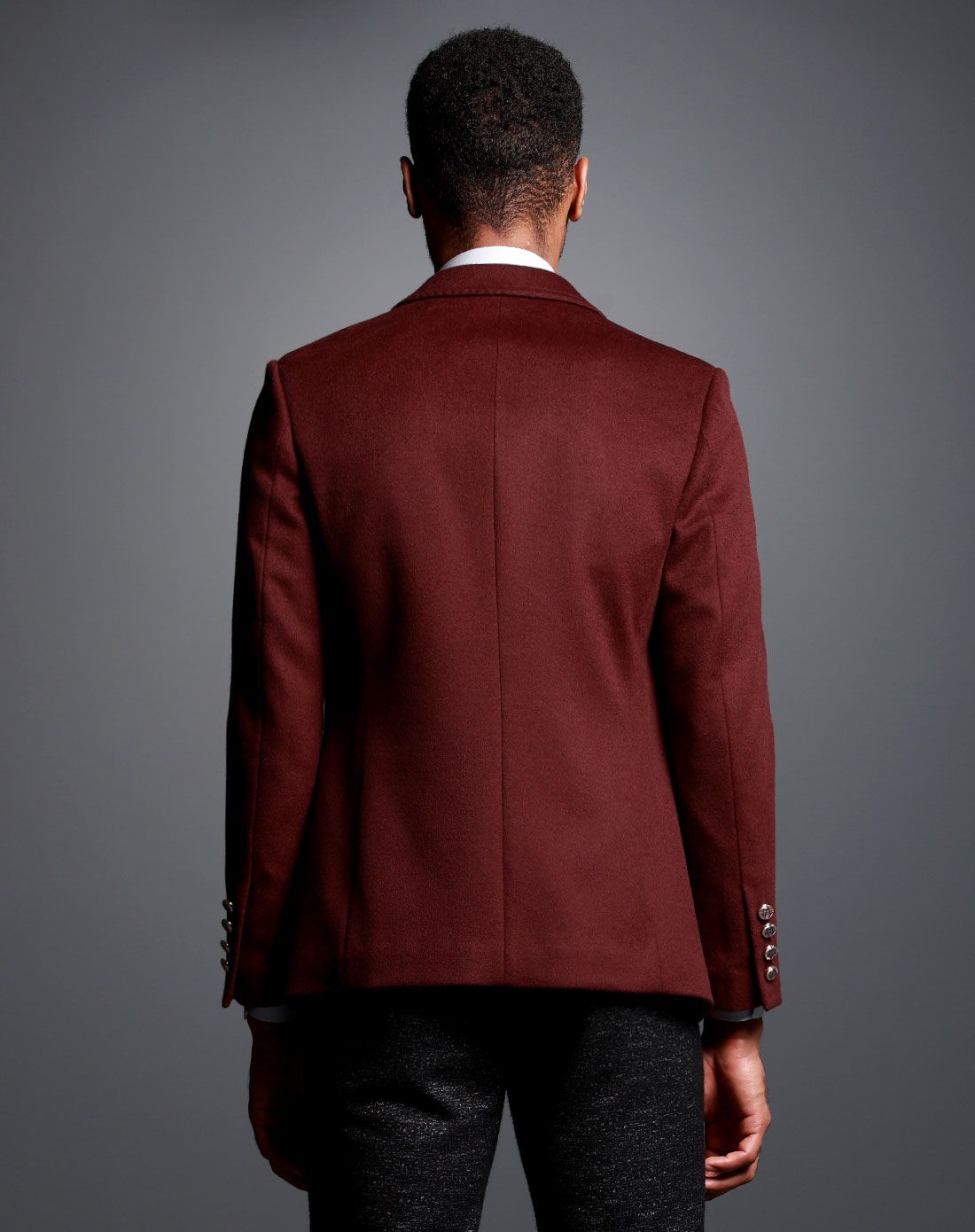 绛红色纯羊毛百搭刺绣贴袋休闲西装