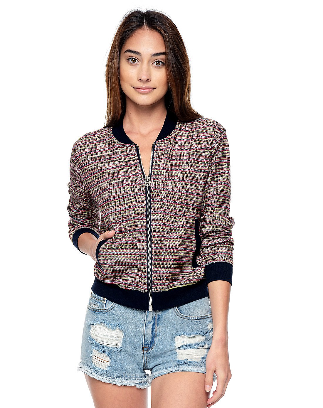 juicy couture女款编织条纹飞行员夹克