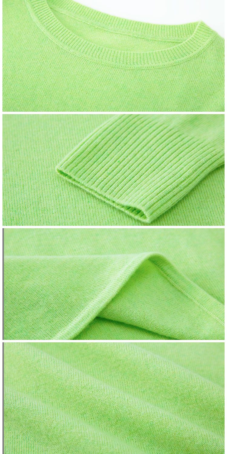 女式香草绿圆领羊绒衫