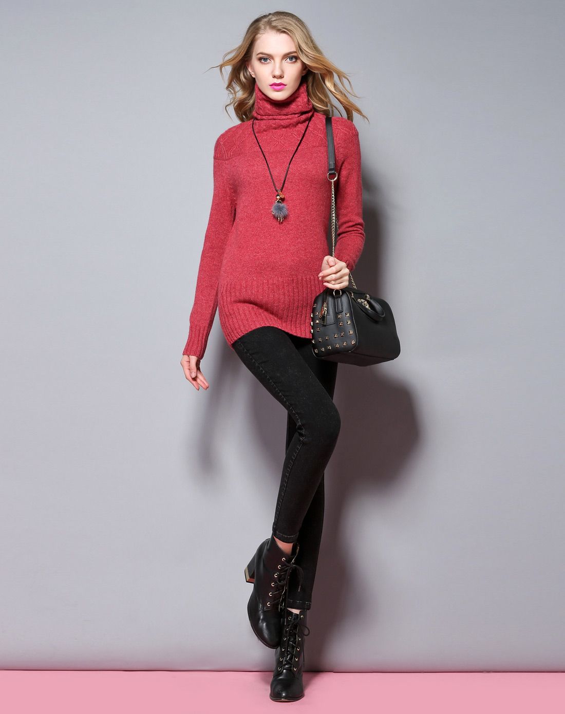 豆沙色韩版休闲毛衣