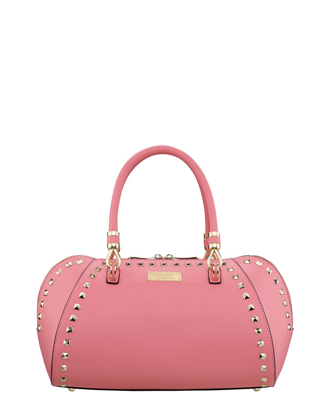 胭脂粉色撞钉拼接名媛手提/斜挎包