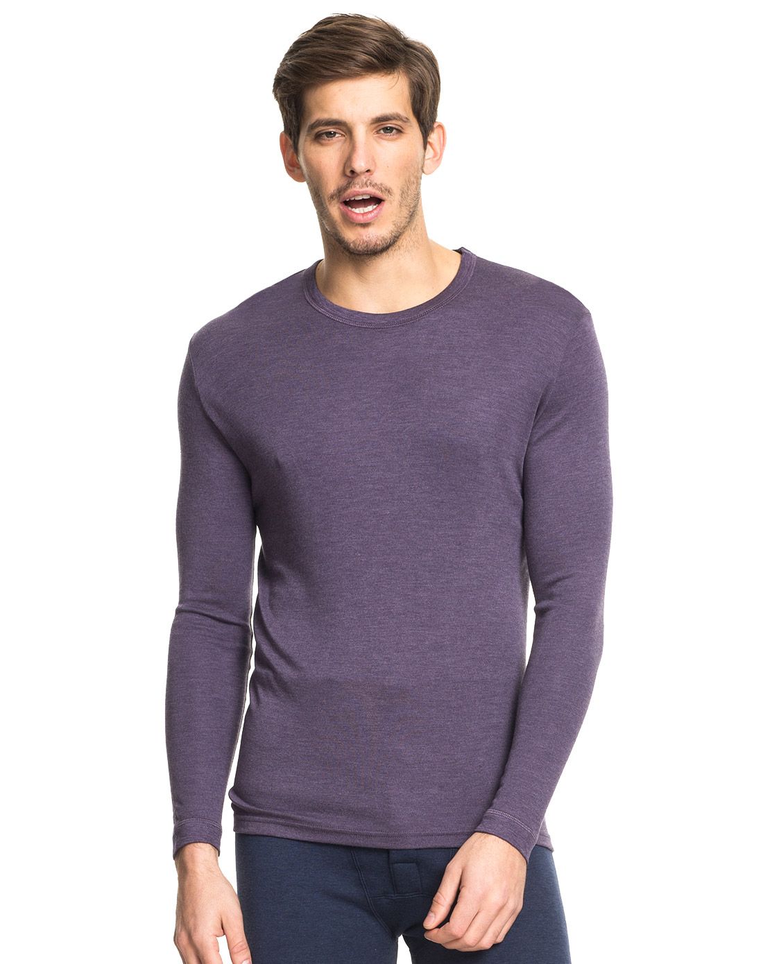 男紫薄暖棉毛圆领长袖衫