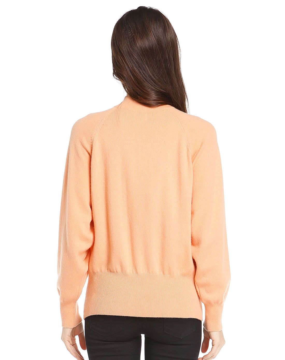 女款浅橙色淑女甜美长袖山羊绒衫