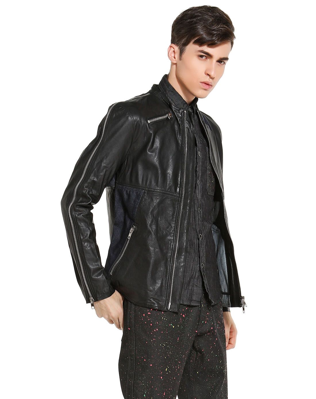 象外rapadlab黑/深蓝色潮流魅力长袖皮衣9243119400_唯品会