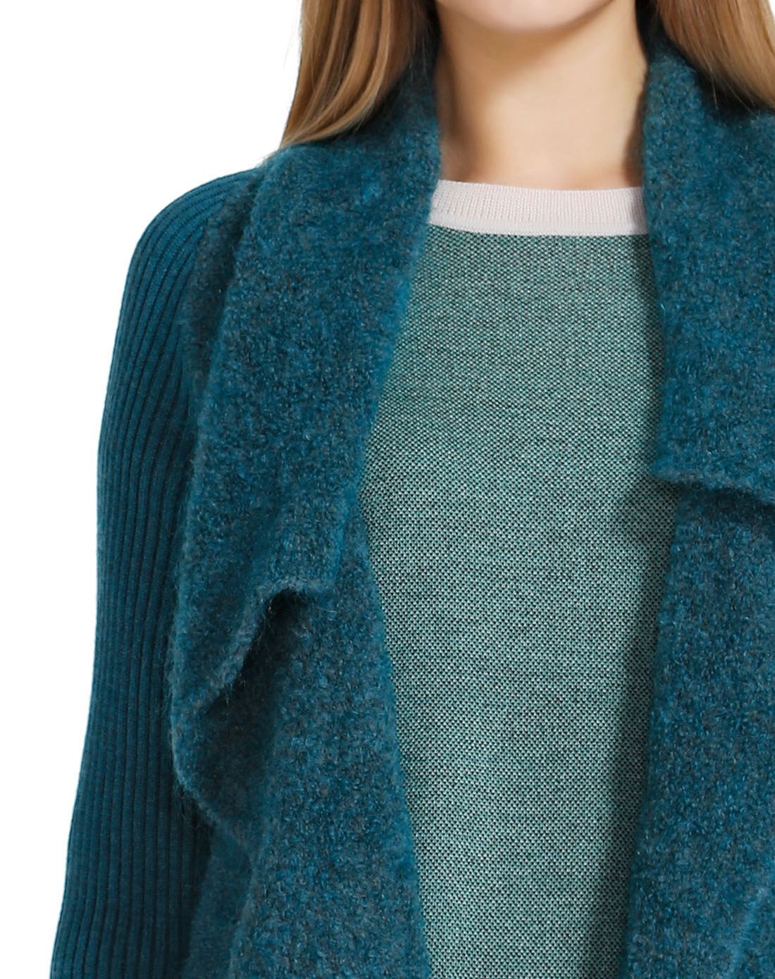 深翠绿色欧美风时尚开襟长袖针织衫