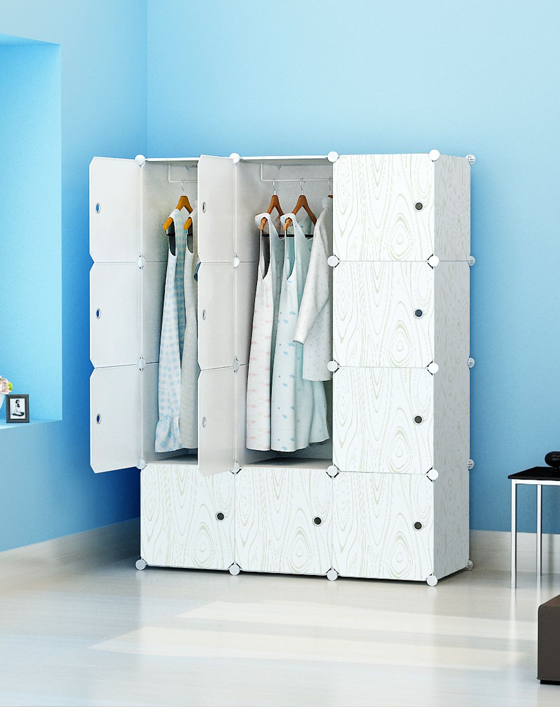 加深款环保树脂简易衣柜12门6格2挂