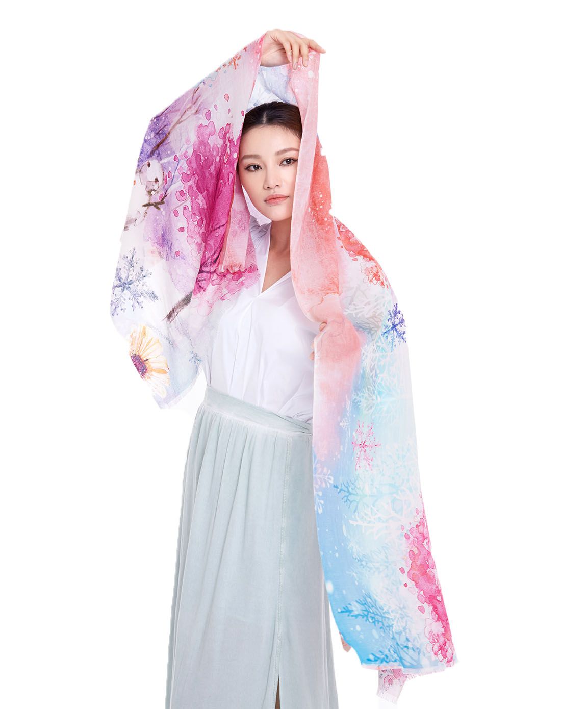 绝代佳人 花舞霓裳时尚羊毛高档印花披肩