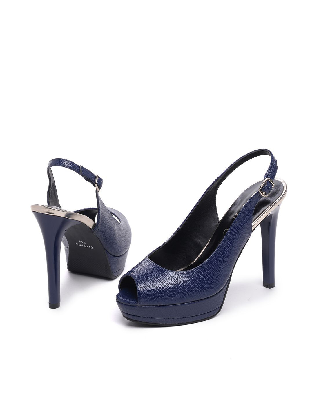 2016年新款达芙妮超高跟一字扣鱼嘴深蓝女凉鞋