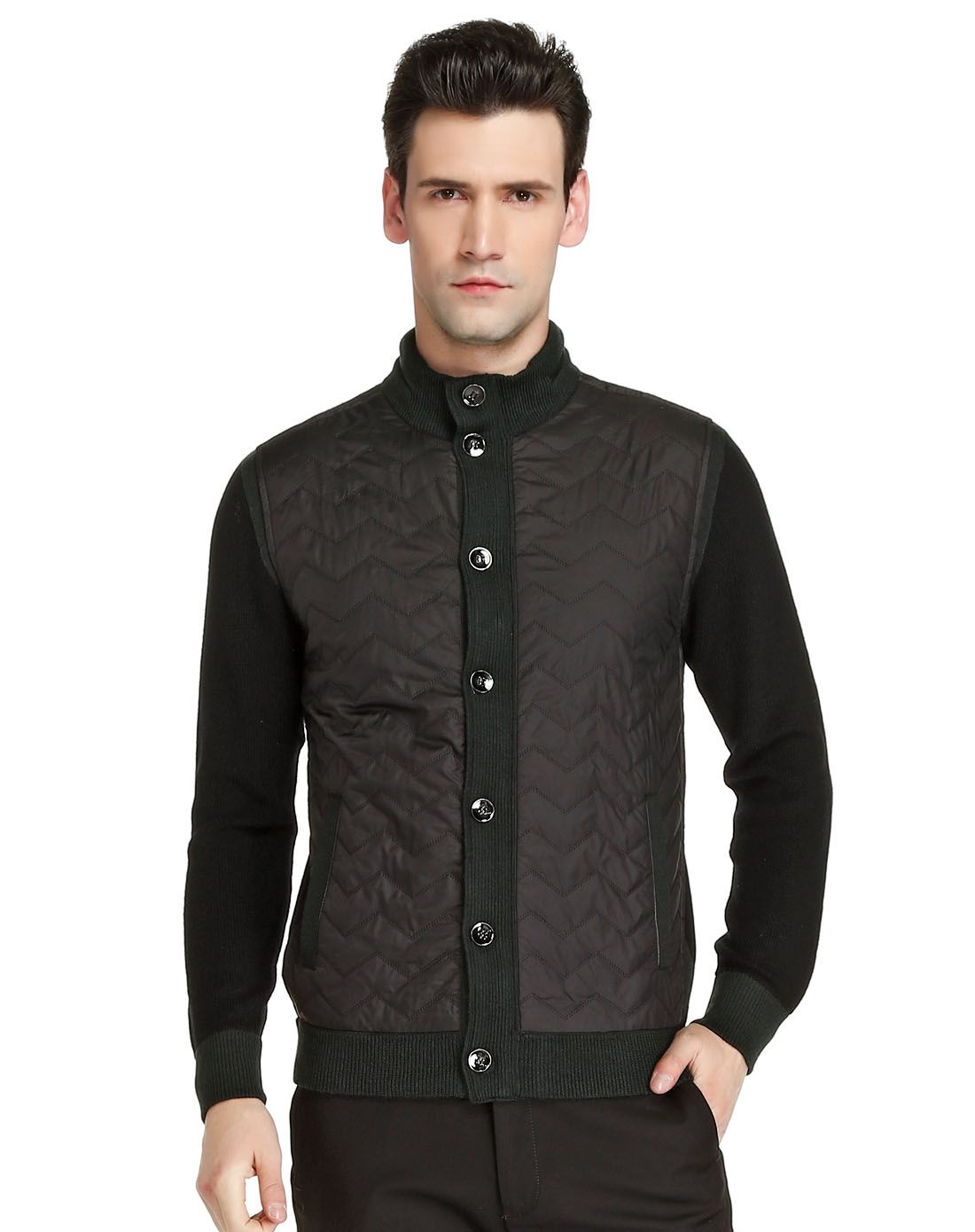 威斯康尼vskonne男装专场 深绿/黑色潮流时尚长袖外套