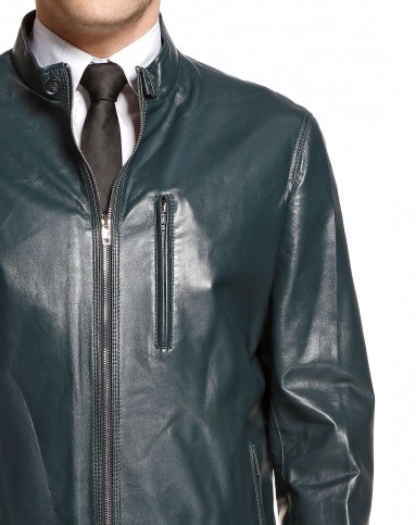 阿格纳dutti original男装皮衣专场深蓝绿色帅气立领长袖皮衣