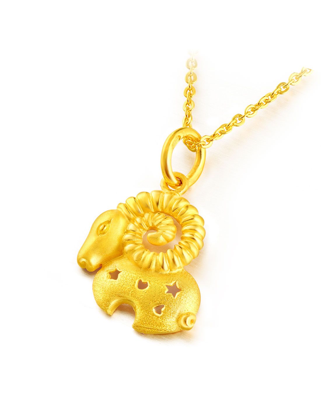 足金镂空五角星羊项坠(计价/不含链)约3.43g