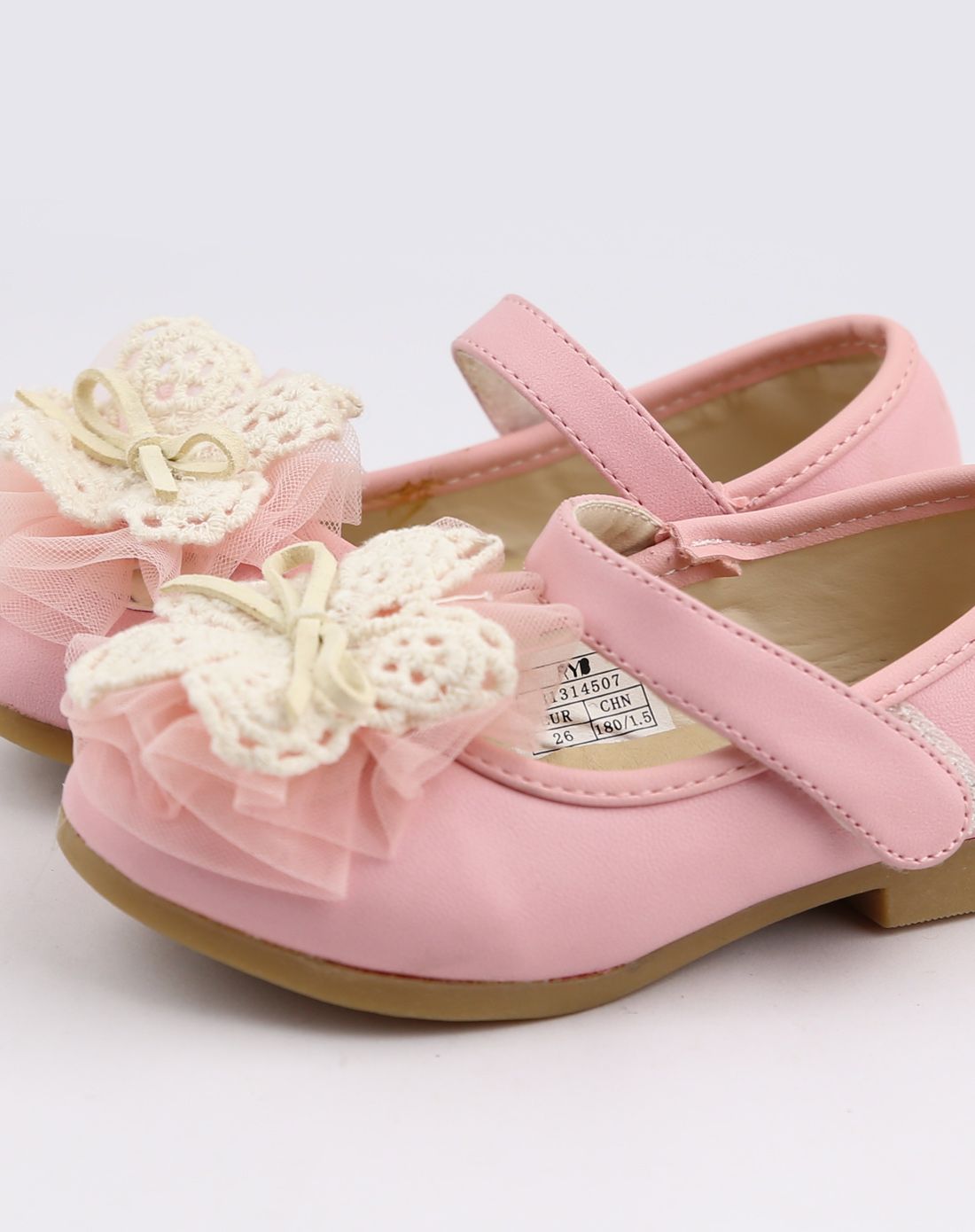 女童粉色蕾丝花公主鞋