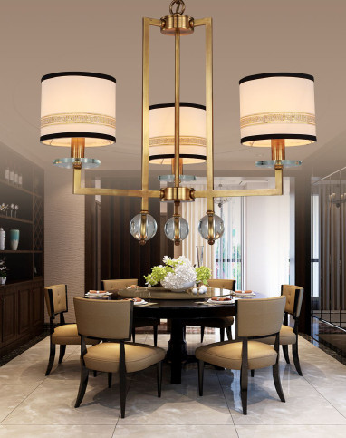 新品 现代新中式吊灯圆形大气餐厅灯5头