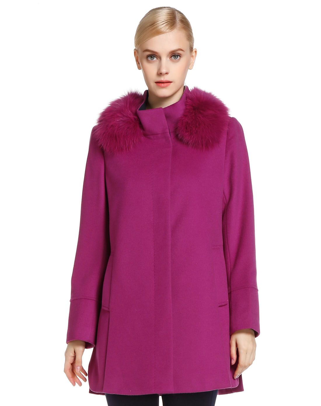 深玫红色简约百搭长袖大衣