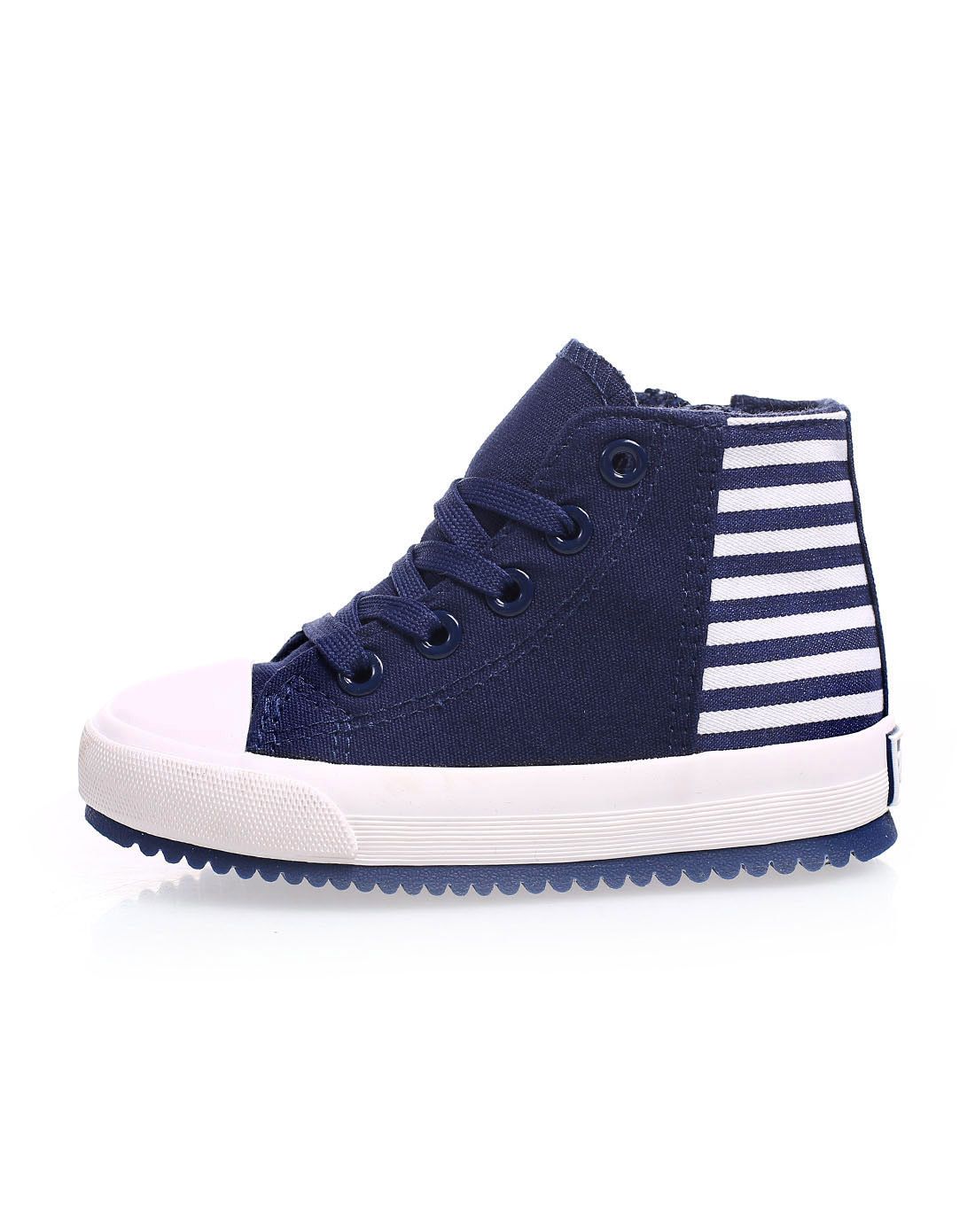 中性高帮侧面拉链个性条纹系带帆布鞋