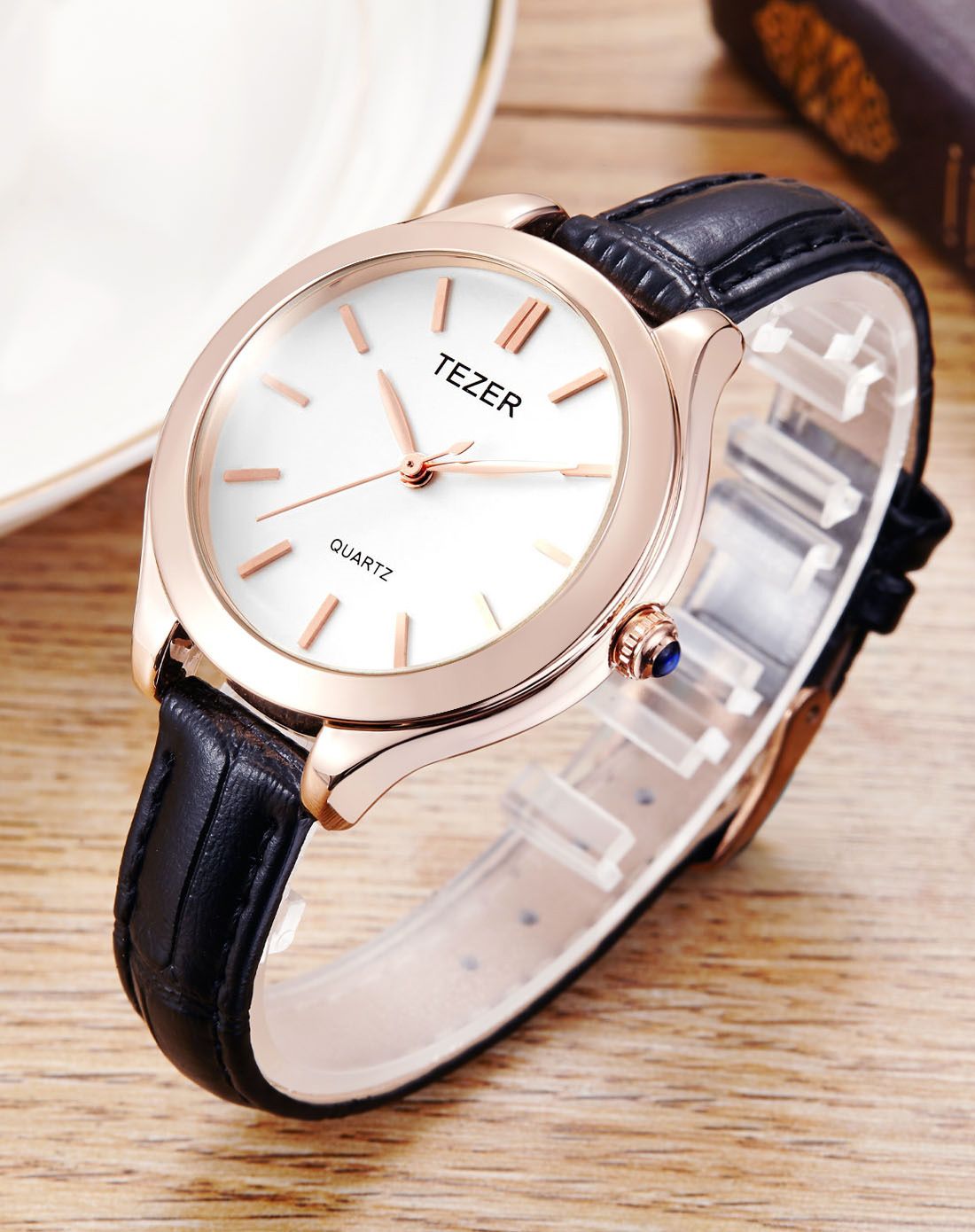 天时tezer手表专场 天时【唯品专供】进口机芯简约条钉真皮细带石英女