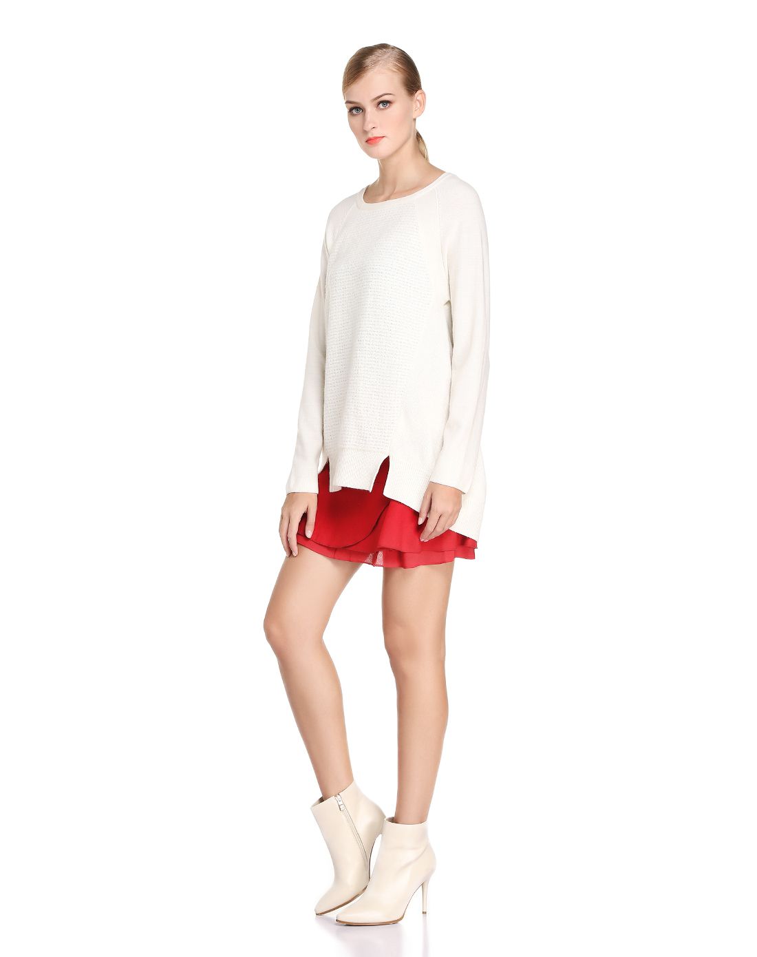 pesaro女装专场 米白色简洁韩版长袖针织衫