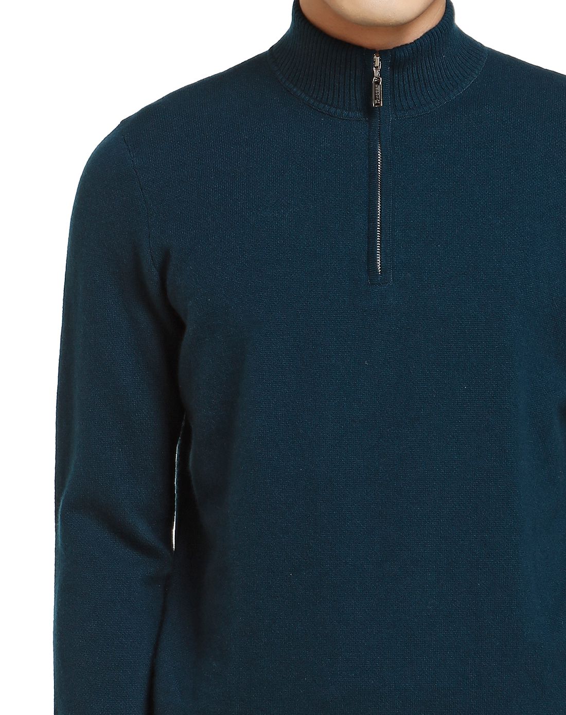 深海铁蓝色简洁商务长袖山羊绒衫